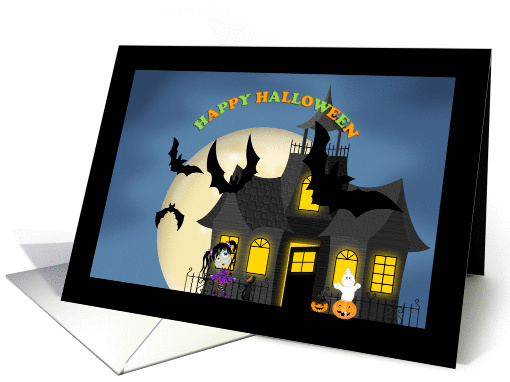 Haunted House Halloween, full moon, haunted house card (965659)