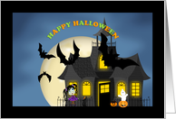 Haunted House Halloween, full moon, haunted house card