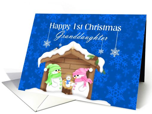 Granddaughter Happy 1st Christmas Snow Family Nativity card (965703)