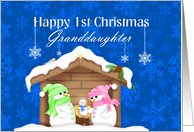 Granddaughter Happy 1st Christmas Snow Family Nativity card