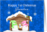 Grandson Happy 1st Christmas Snow Family Nativity card