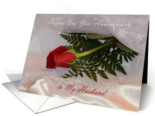 Happy One Year Anniversary to My Husband, red rose card (971829)