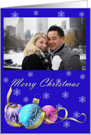 Merry Christmas Ornaments Photo Card, ornaments and snowflakes card