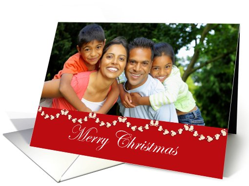 Merry Christmas Photo Card, red banner with popcorn garland card