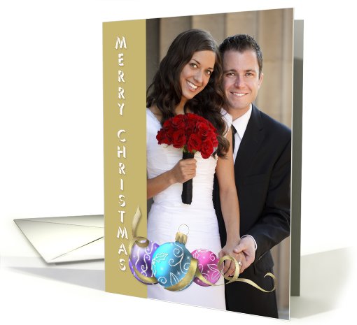 Merry Christmas Photo Card, ornaments with gold banner card (973735)