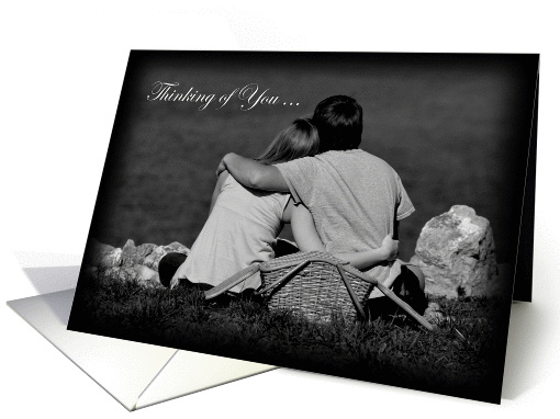 Thinking of You, couple with picnic basket on a river card (980271)