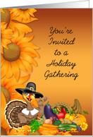 Thanksgiving Gathering Invitation, sunflowers, turkey card