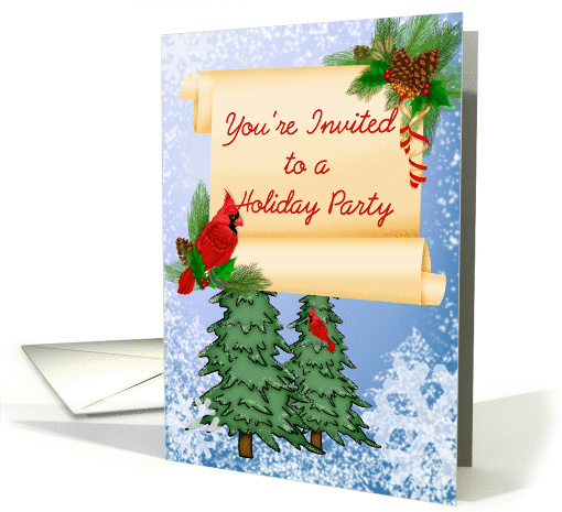 Holiday Party Invitation, cardinal, pine trees card (982161)