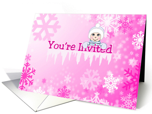 You're Invited Winter ONEderland Birthday, Pink snowflakes card
