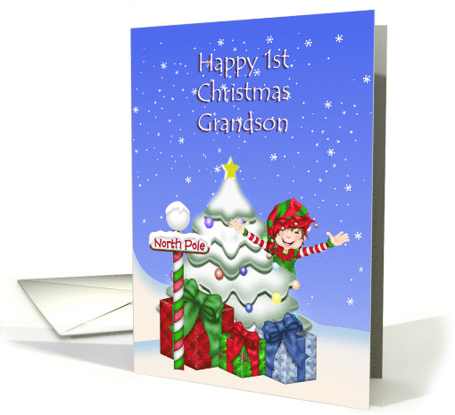 Grandson Happy 1st Christmas Elf with Christmas tree at... (993415)