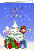 Granddaughter Happy 1st Christmas Elf w/Christmas tree at North Pole card