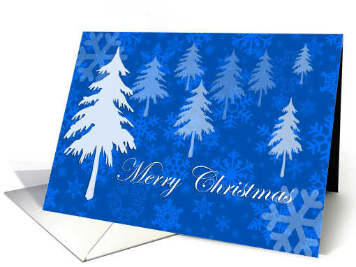 Merry Christmas Trees and Snowflakes on blue card (999035)