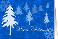 Merry Christmas Trees and Snowflakes on blue card