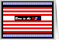 born in the USA, red, white stripes, blue stars, simply black card