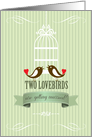 Lovebirds Green Engagement Announcement card