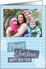 Blue Chevron Christmas Photo card