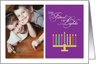 Colorful Hanukkah Menorah Purple Festival of Lights - Photo Card