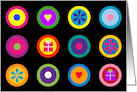 Bright Circle Icons on Black Grid Birthday Card