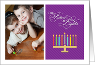Colorful Hanukkah Menorah Purple Festival of Lights - Photo Card