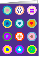 Bright Circle Icons on Purple Grid Birthday card