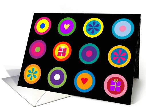 Bright Circle Icons on Black Grid Birthday card (943181)