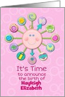 New Baby Girl Custom Name Birth Announcement Pink Baby Clock card