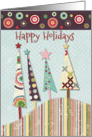 Happy Holidays Colorful Patterned Trees and Circles card