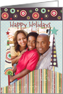 Happy Holidays Colorful Patterned Trees and Circles Custom Photo card