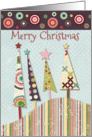 Merry Christmas Colorful Trees and Circles Merry and Bright card