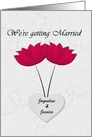 Lesbian Wedding Announcement Red Flowers and Heart Custom Names card