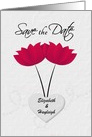 Lesbian Wedding Save the Date Red Flowers and Heart Custom Names card