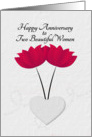 Lesbian Happy Anniversary Red Flowers and Heart card