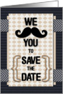 Gay Wedding Save the Date Mustache Plaid Chevrons card