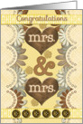 Lesbian Wedding Congratulations Brown Hearts and Flowers card