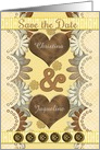 Lesbian Save the Date Custom Names Hearts and Flowers card