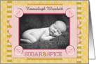 Baby Birth Announcement Custom Name Girl Pink Buttons Photo Card