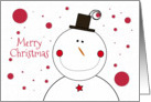 Merry Christmas Smiling Snowman with Top Hat and Polka Dots card