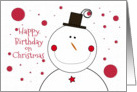 Happy Birthday on Christmas Smiling Snowman with Top Hat card