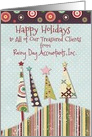 Happy Holidays from Business Personlized Name Colorful Patterned Trees card