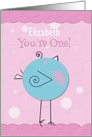 Happy First Birthday You’re One Girl Custom Name Blue Birdie card