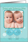 Twin Boys Birth Announcement Blue Birdies Custom Photo Card