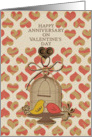 Happy Anniversary On Valentine’s Day Lovebirds and Hearts card