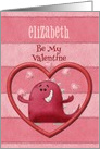 Happy Valentine’s Day Be My Valentine Monster and Hearts Custom Name card