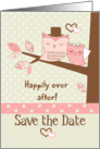 Save the Date Wedding Reminder Owl Couple in Tree with Polka Dots card