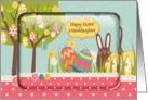 Happy Easter Granddaughter Egg Tree, Bunny and Polka Dots card