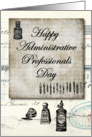 Happy Administrative Professionals Day Vintage Postcard and Ink Bottle card