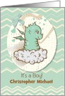 Baby Boy Announcement Custom Name Cute Green Baby Dragon card