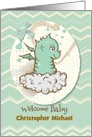 Welcome Baby Congratulations Custom Name Adorable Green Baby Dragon card