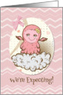 We’re Expecting Baby Girl Announcement Cute Pink Baby Monster card