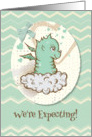 We’re Expecting Baby Boy Announcement Cute Green Baby Dragon card